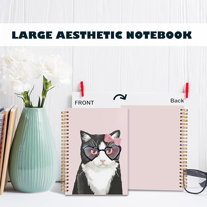 BearCake Black Cat Notebook,Cat Gifts for Women Cat Lovers,A black cat with glasses Cat Journal,Cute fun Black Cat Gifts,Cat Mom Gifts,Cat Lady Gifts,Cute Notebook,Hardcover Spiral Notebook 5.5x8.3