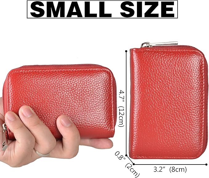 Easyoulife Genuine Leather Credit Card Holder Zipper Wallet With 26 Card Slots