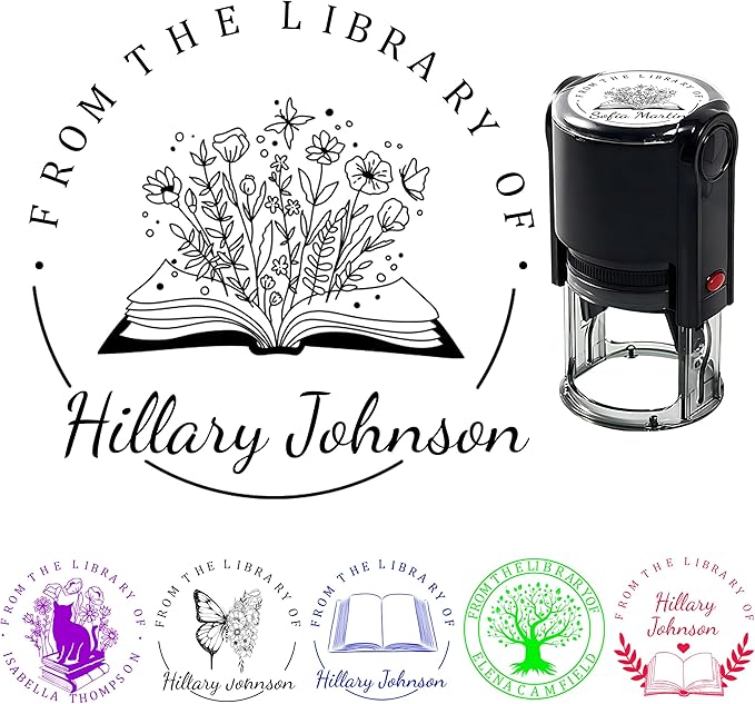 Customized Stamp Self Inking with Personalized Logo&Text Reusable Business Stamp for Book Lovers Teachers Librarians Ideal Gift for Birthday Holidays