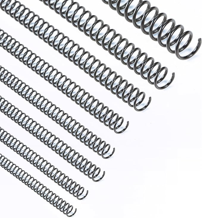 Binditek 200 Pack Plastic Spiral Binding Coils,8 Different Sizes (1/4",5/16",3/8",1/2",9/16",5/8",3/4",1"), 4:1 Pitch, Black, for Letter Size
