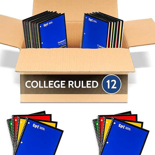 EPI Spiral Notebook | 1 Subject - College Ruled - 70 Sheets, Durable Spiral Binding | 10.5 x 8 in | Classroom Supplies | School, Office, Note Taking, Journaling - 12 Pack
