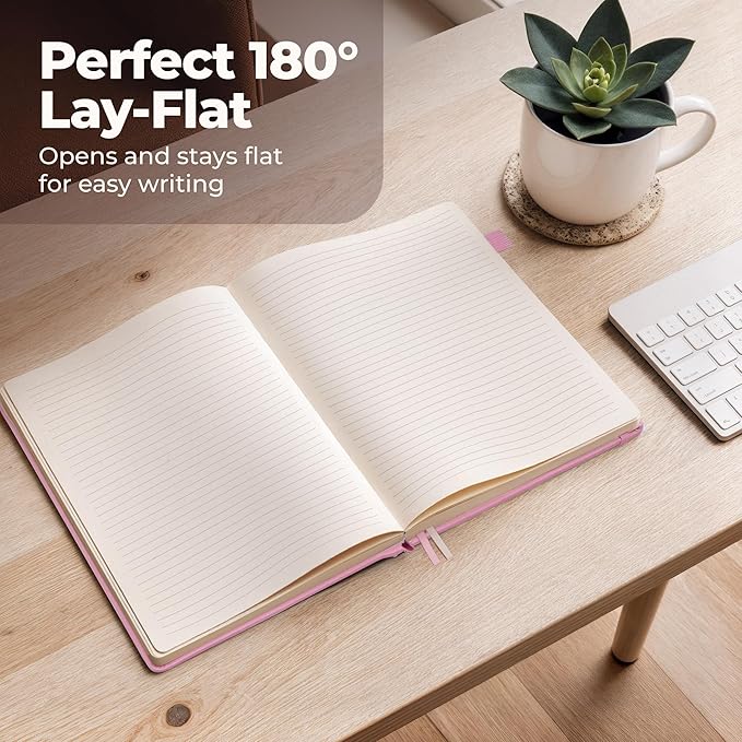 Classic Lined Journal Notebook 8.5x11" A4 Hardcover Leather - Pink - 200 Pages College Ruled Large with Sticky Tabs, Pockets, and Pen Loop for Writing and Journaling - Big Hardback Men and Women