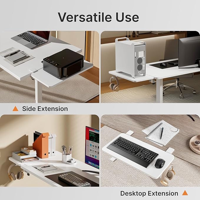 Desk Extender Tray, 24" x 12" Clamp On Shelf, Desk Extension with Laptop Holder, Table Arm Rest, Clamp On Keyboard Tray for Office and Home, Workstation Organizer, Medium, White