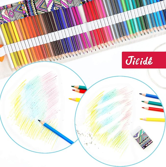 Erasable Colored Pencils Set for Adults and Kids 48 Count Coloring Pencils for Drawing, Sketching, Adult Coloring Books with Eraser, Sharpener, Canvas Pencil Roll Wrap Back to School Supplies