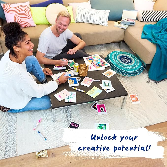 Edding Start Easy Set - Acrylic Paint Pens, Waterproof; Fine and Medium Nib, Incl. Postcard Pad - Set of 8 Pens - Nordic - For Canvas, Wood, Rock Painting