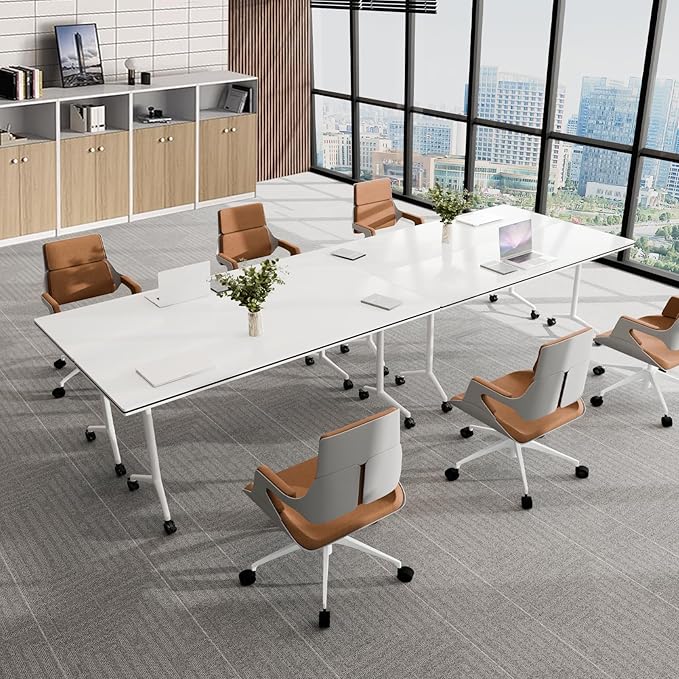 Conference Table, Folding Conference Tables for 2-20 People, Modern Conference Room Table with Wheels, Super Sturdy Large Rectangle Mobile Meeting Seminar Tables for Office (4PCS 61.0in)