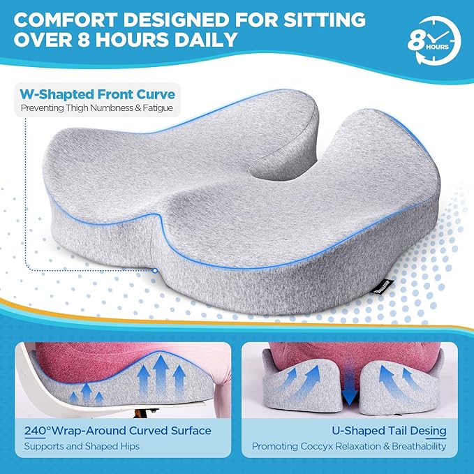 BEAUTRIP Seat Cushion Charcoal Memory Foam Cushion for Office Desk Chair, Car Driving Seat - Sciatica, Tailbone & Back Pain Relief Donut Butt Pillow - Seat Pad for Elderly, Drivers, Office Workers