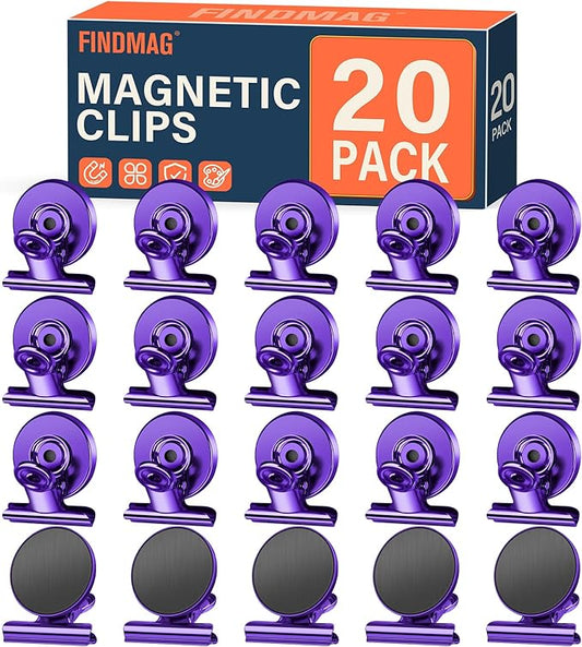 FINDMAG 20 Pack Fridge Magnet, Magnetic Clips Heavy Duty, Clip Magnet Scratch Free, Strong Fridge Magnets for Whiteboard Magnets Clips for Photo Displays, Office, School, Kitchen, 30mm Wide