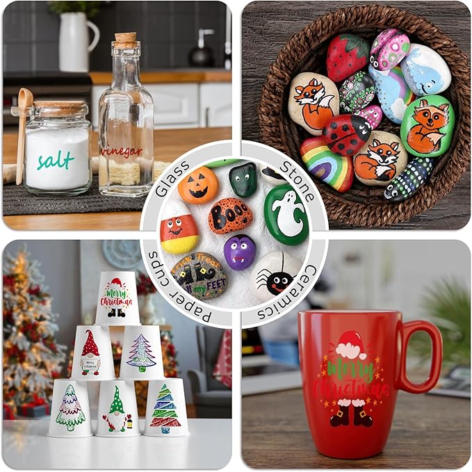 Black Paint Markers, 2 Pack Oil-Based Waterproof Quick Dry Permanent Paint Pen Set for Rocks Painting, Wood, Fabric, Plastic, Canvas, Glass, Mugs, Metal, Tire, Stone, DIY Craft