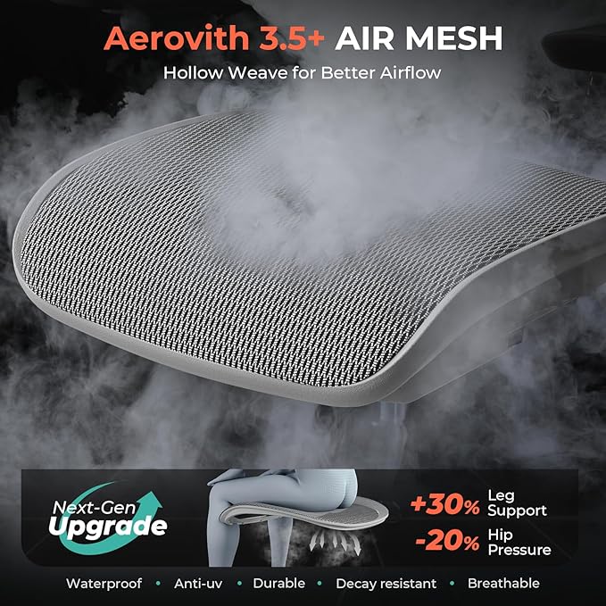 CAPOT Ergonomic Mesh Office Chair, Adjustable Lumbar High Back Desk Chair 400lbs, 4D Flip-up Arms, 3 Tilt Backrest, 3D Headrest, PU Wheels, Swivel Rolling Computer Seating for Long Desk Work - Grey