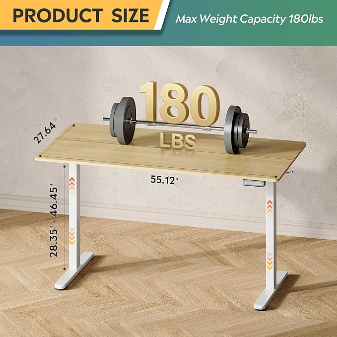 DEVAISE 55 Inch Electric Standing Desk, 3 Adjustable Height Stand up Desk for Home Office, Ergonomic Sit to Stand Desk with LED Touchscreen, Headphone Hook, 3 Memory Preset Computer Desk (Maple)