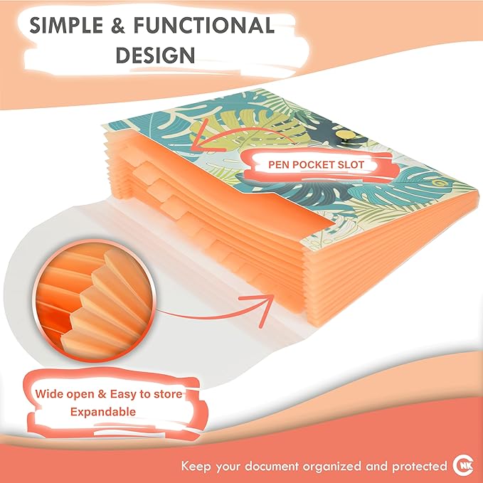 CNK File Folders Organizer with 13 Pockets Accordion Expanding Folder Documents Receipt Document Paper Pocket Filing Accordian Important expandable holder files alphabetical Labels Letter