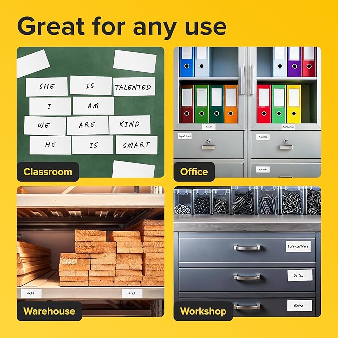 Dry Erase Magnetic Labels - Reusable Sticky Notes - Magnetic Notepads for Refrigerator (White, 50)