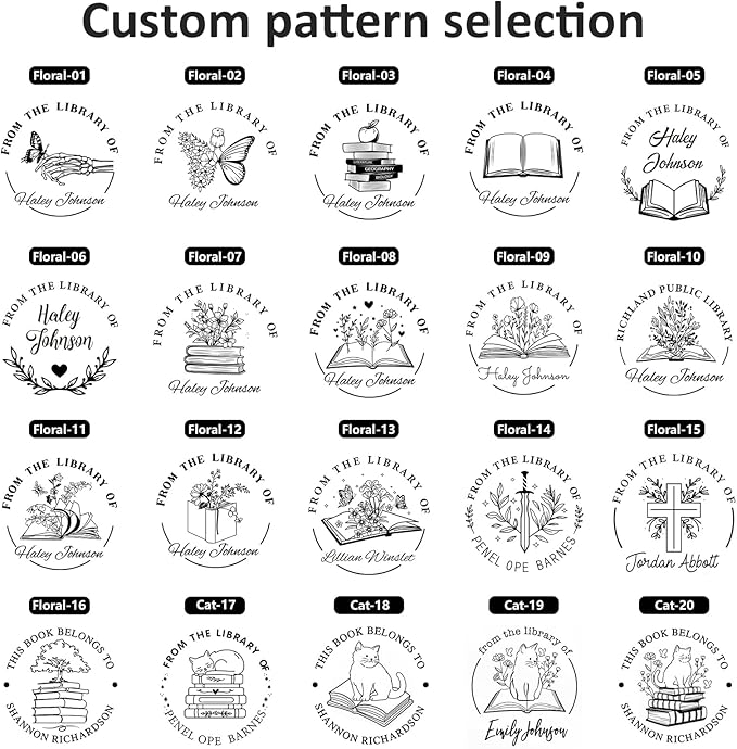 Custom Self-Inking Stamps | Personalized Book Stamp Gift for Book Lovers | 5 Ink Colors (Style01)