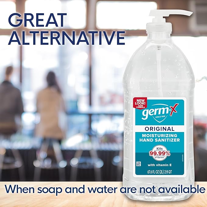 Germ-X Original Hand Sanitizer, Fast-Drying Moisturizing Gel with Vitamin E, Instant & No Rinse Formula, 62% Alcohol, Back to School Supplies, Bulk Size Pump Bottle, 67.6 Fl Oz (Pack of 1)