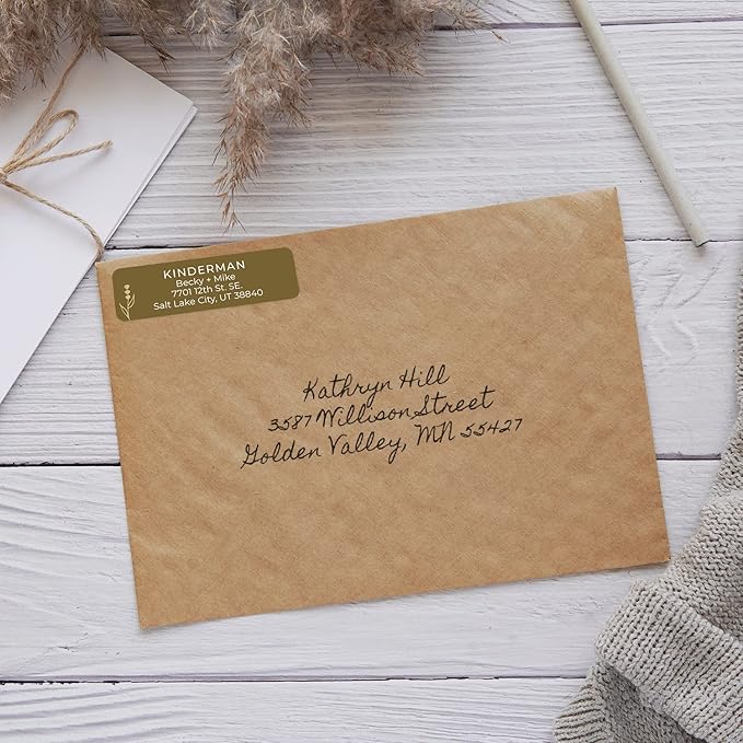 Botanical Flowers Rolled Address Labels/Roll of 250 Alternating Earth Tone Floral Illustrations Personalized Address Labels/Designer Return Address Stickers in Elegant Plastic Dispenser