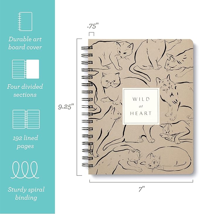 Compendium Spiral Notebook - Wild at Heart — A Designer Spiral Notebook with 192 Lined Pages, College Ruled, 7.5”W x 9.25”H