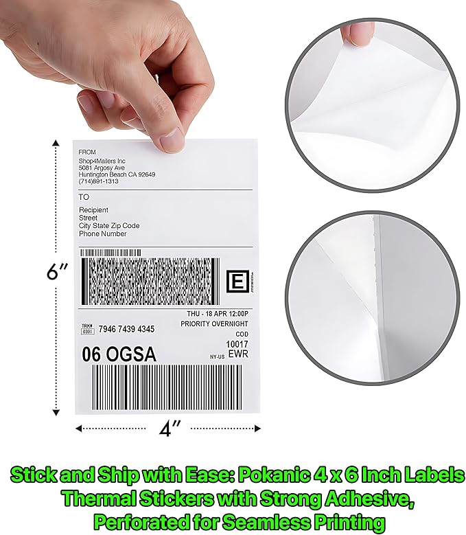 Fanfold 4 x 6 inch Thermal Labels Stack Direct White Strong Adhesive Perforated Postage Shipping Printer Compatible with Zebra SNBC Epson Rollo (1000, Fanfold)