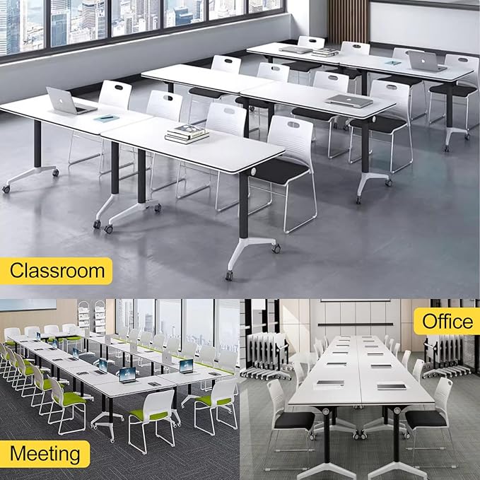 Conference Room Table with Flip-Top Design for Dynamic Meetings, Business Table Computer Desk with Heavy-Duty Frame,Foldable Seminar Meeting Tables for Home Office (2, E, 70.8IN)