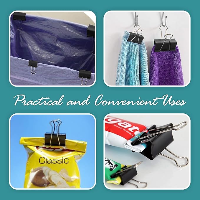 Binder Clips - 144 Mini Binder Clips, 0.6 Inch Black Paper Clamps, File Clip for Home, Office and School Supplies