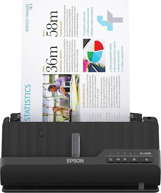 Epson - Workforce ES-C320W - Wireless Compact Desktop Document Scanner - 2-Sided Scanning and Auto Document Feeder - Paper and Card Scanner - Black