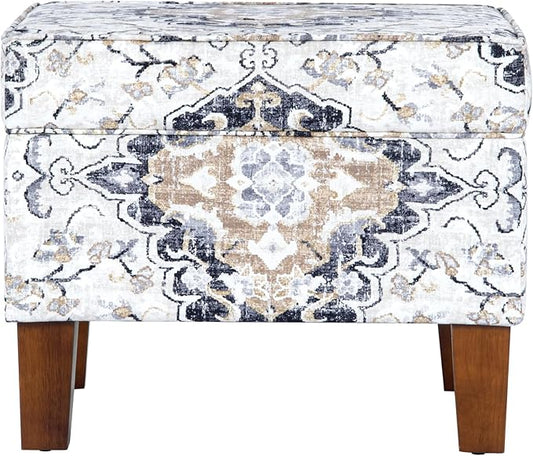 Home Decor | Dinah Collection Modern Storage Ottoman | Ottoman with Storage for Living Room & Bedroom(Antiqued Ebony Cream)