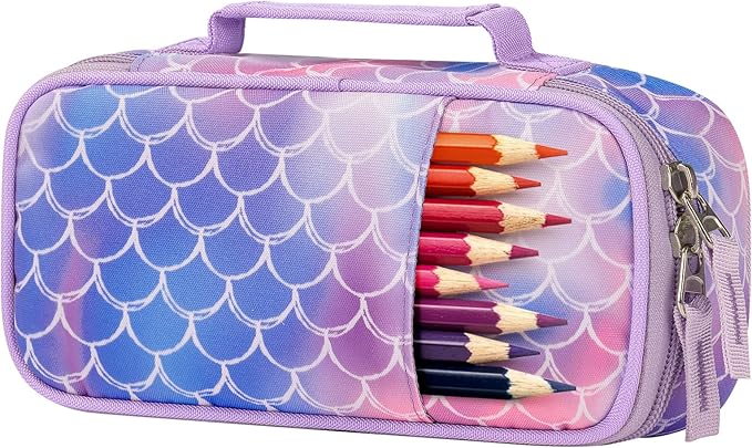 Choco Mocha Mermaid Pencil Case for Girls, Soft Pencil Case Kids Pencils Pouch for Kindergarten Girls,Purple