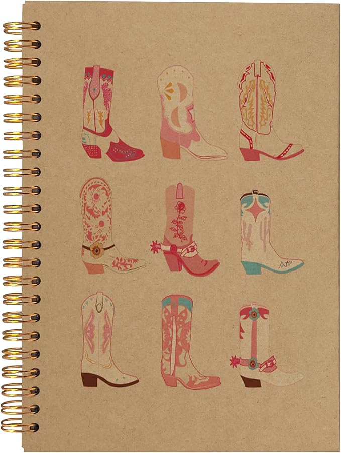 BearCake Cowgirl Boot Notebook, Cowgirl Stuff, Cowgirl Gifts, Western Office Supplies, Western Stuff for Women, Boho Western Notebook Journal 5.5x8.3 kraft paper