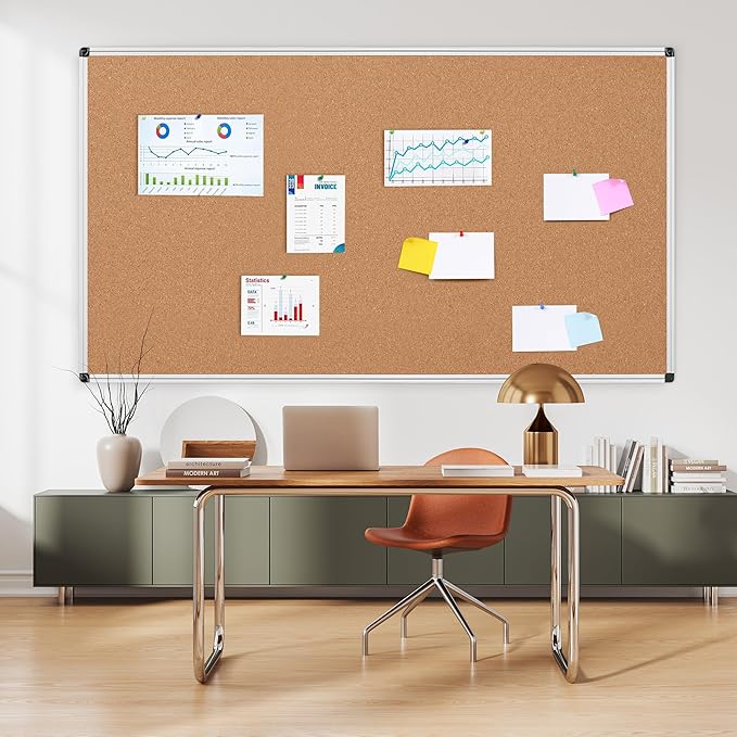 Board2by Extra Large Cork Bulletin Board 72" X 48", Silver Aluminum Framed 6'x4' Corkboard for Wall, Wall Mounted Notice Pin Board with 18 Push Pins for School, Home & Office