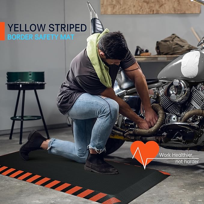 FEATOL Anti Fatigue Mats Industrial 2 Packs, Ergonomic Standing Floor Mat for Work for Stand, Black with Orange Border Safety 20" x 32"-Support for Leg & Back Pain