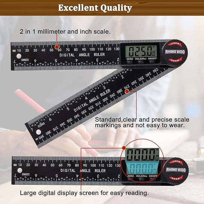 Digital Angle Finder Protractor, Angle Finder Ruler with 7inch/200mm, Angle Measuring Tool for Woodworking/Carpenter/Construction/DIY Measurement(2 Batteries Included) (Enhanced ABS)