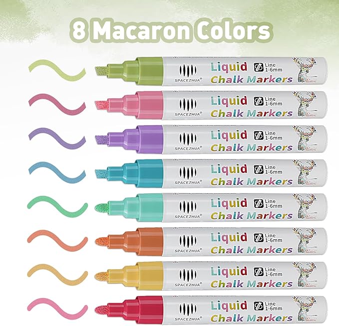 Chalk Markers for Blackboard 8 Macaron Colors, 6mm Reversible Bullet & Chisel Tips, Chalk Pens Wet & Dry Erasable Markers for Whiteboard, Chalkboard, Calendar, Windows, Glass, Signs