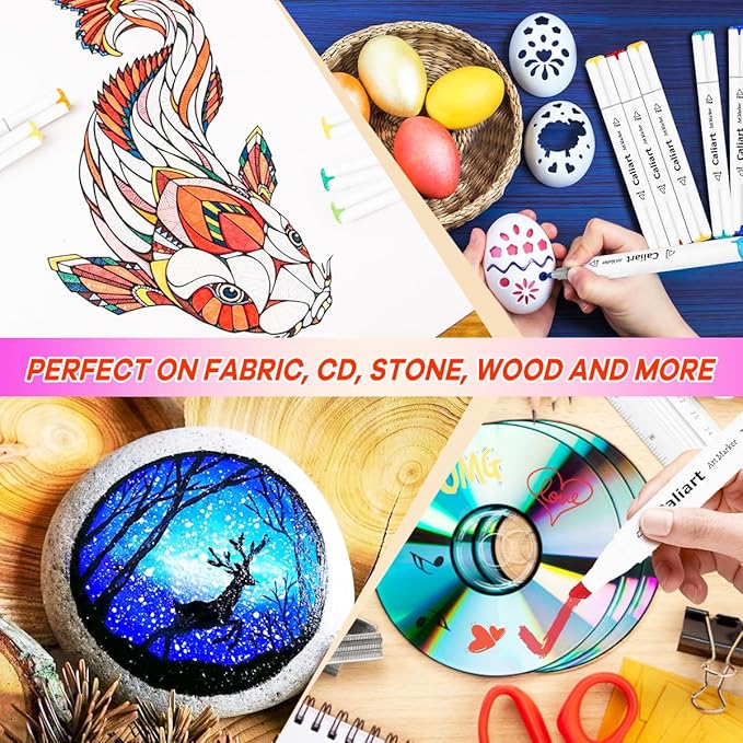 Caliart 24 Colors Fine & Chisel Permanent Alcohol Markers, Dual Tip Artist Sketch Art Markers Set for Adult Coloring Book, Aesthetic Cute School Supplies, Pens for Drawing Coloring Illustrations