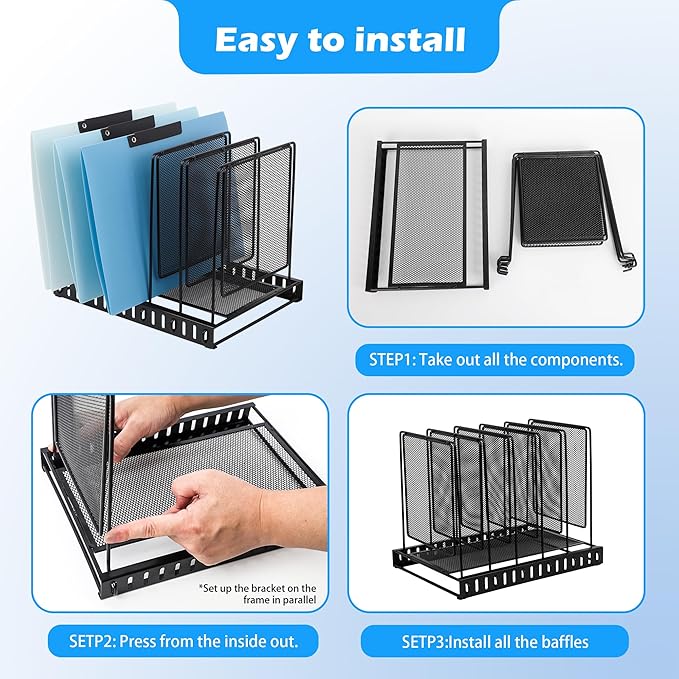 EASEPRES 5 Section Vertical Metal Mesh Desk File Organizer, Spacing Adjustable Upright Desktop Paper Mail Document Magazine Sorter Folder Holder for Workspace Office School Home, Black