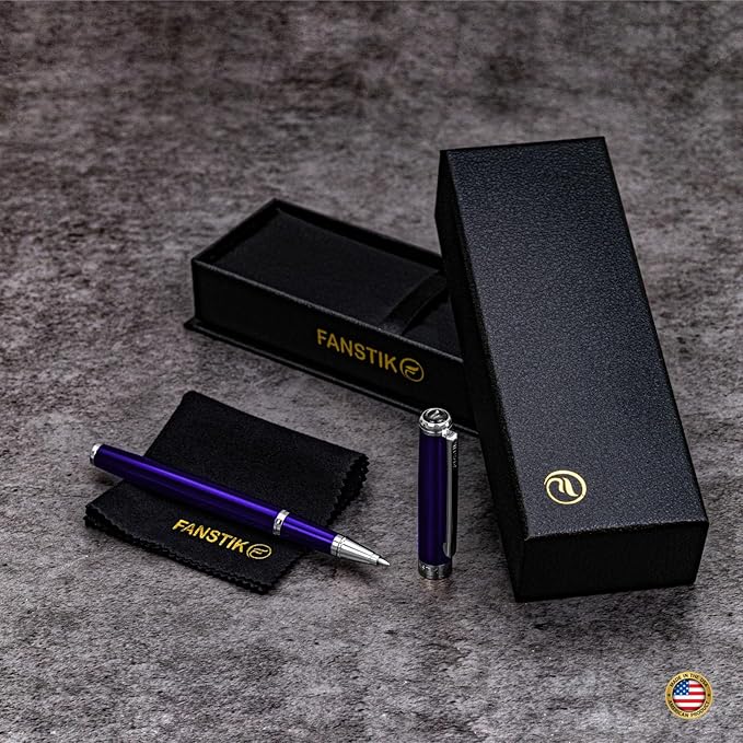 Customized Blue Luxury Rollerball pen (Made In USA) fancy gift set for women, Chrome Finish, Professional executive pen gift set for men (Lux Custom-Rollerball Blue)