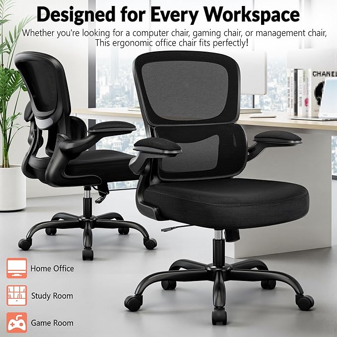Home Office Desk Chair, Ergonomic Office Chair with Lumbar Support and Adjustable Armrests, Office Chair, Breathable Mesh Mid Back Computer Chair, Modern Comfy Desk Chair