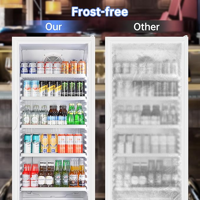 Commercial Beverage Refrigerator, 24.5 Inch 15 Cu. Ft. Drink Fridge, Display Refrigerator with Glass Door, Commercial Display Fridge with 5 Adjustable Shelves, for Shops, Restaurants, Bars