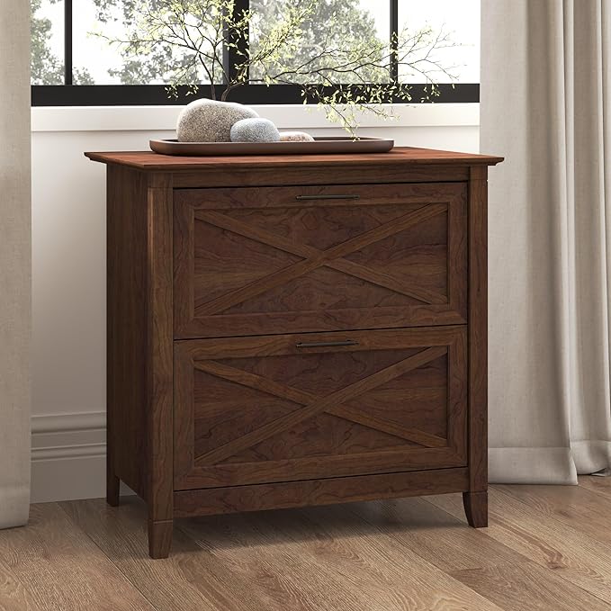 Bush Furniture Key West 2 Drawer Lateral File Cabinet in Bing Cherry