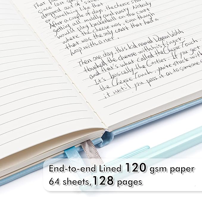 feela 3 Pack Notebooks Journals Bulk, Hardcover Notebook Classic Ruled Lined Journals with Pen Holder for Women Girls School Business Supplies, with 3 Black Pens, 120 GSM, 5.1”x8.3”, A5, Light Blue