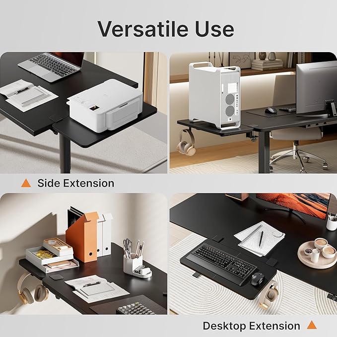 Desk Extender Tray, 24" x 12" Clamp On Desk Shelf, Desk Extension with Laptop Holder, Table Desk Arm Rest, Clamp On Keyboard Tray for Office and Home, Workstation Organizer, Medium, Black