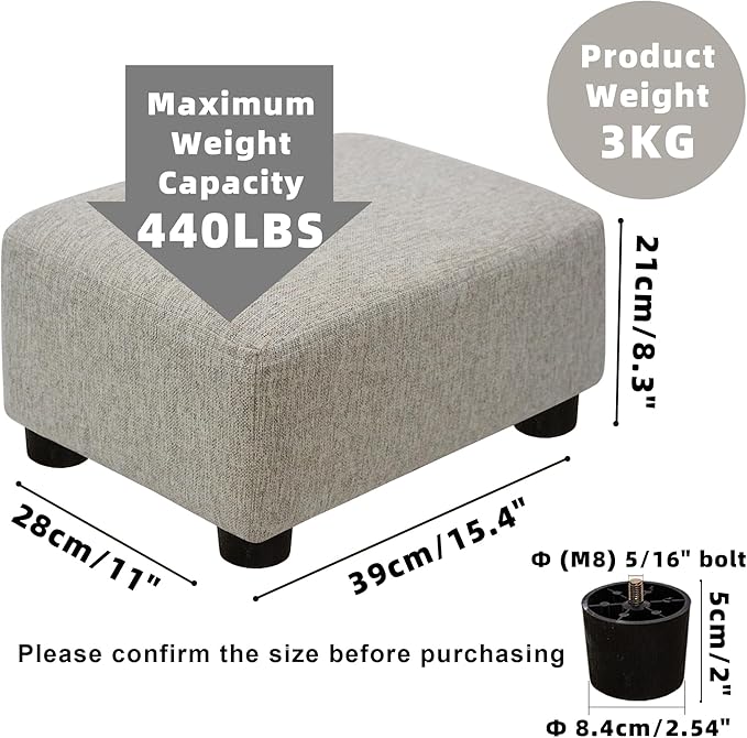 CAROLMADE Small Foot Stool Ottoman Footstool with Legs Under Desk Footrest for Living Room Bedroom and Office,Linen-Beige