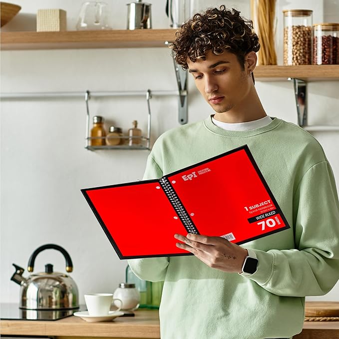 EPI Spiral Notebook | Wide - 70 Sheets, Durable Spiral Binding | 10.5 x 8 in | Classroom Supplies | School, Office, Note Taking, Journaling - 3 Pack