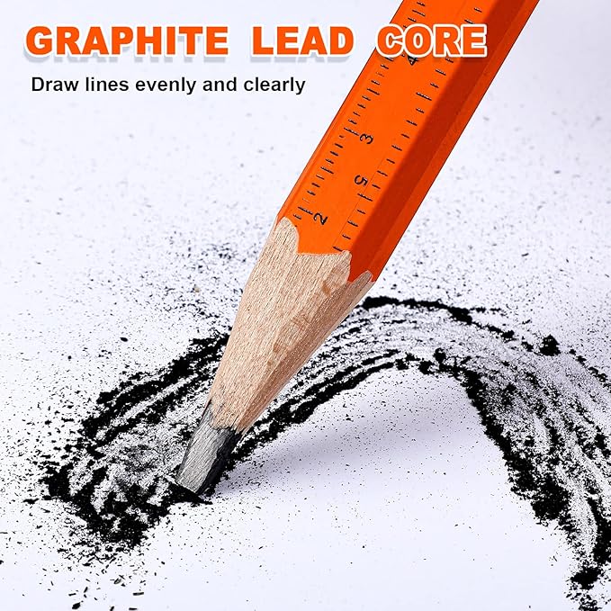 Honoson 200 Pcs Flat Construction Pencils with Printed Ruler Wood Graphite 2 Pcs Carpenter Pencil Sharpener for Woodworking Marking Tool(Orange)