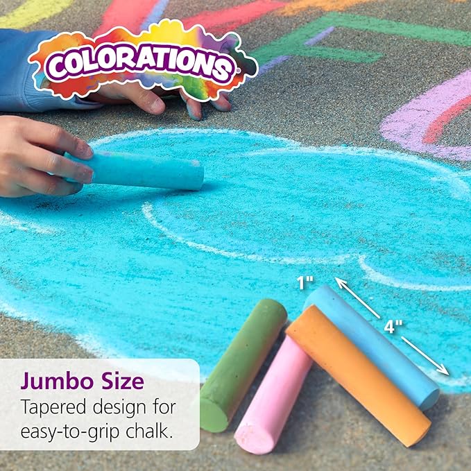 Colorations sidewalk chalk classroom pack, Assorted Set, Outdoor Play, Screen-free, Creativity, Drawing, Hopscotch, Easy to Grip, Colors & Patterns