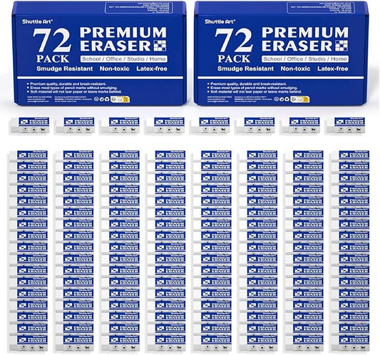 Erasers, Shuttle Art 144 Pack Premium Eraser Bulk, White Erasers Classroom Set for Kids Teachers as School and Office Supplies