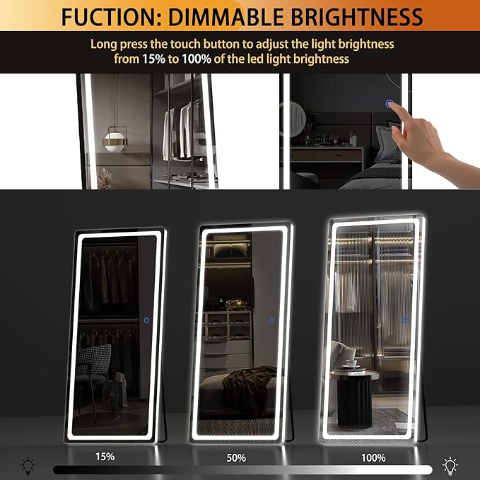 Hasipu Full Length Mirror with Lights, 65" x 22" LED Floor Mirror, Full Body Dressing Standing, Hanging Mounted Mirror for Living Room Bedroom Cloakroom, Round White