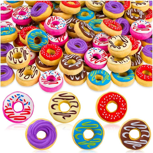 Donut Erasers, 100 Pieces 3D Cute Food Mini Erasers, 3D Donut Erasers Bulk, Novelty Pencil Erasers for Candy Party Favor Gift Filling and Art Supplies
