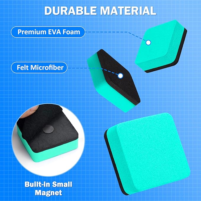 EAONE 48 Pack Dry Erase Eraser, Magnetic Whiteboard Cleaner Mini Chalkboard Cleansers for Classroom, School, Office, Home (Green, 1.97 x 1.97 Inch)