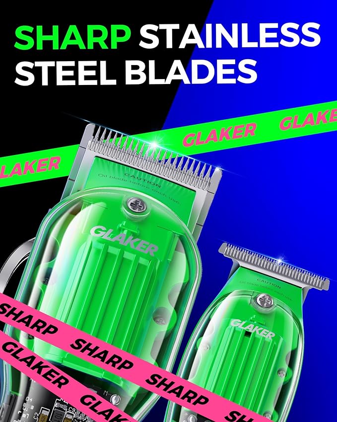 GLAKER Hair Clippers for Men Professional - Cordless Clippers and Trimmers Set, Complete Barber Kit for Hair Trimming & Beard Grooming, Mens Haircutting Kits for Blending & Fade Cuts (Green)