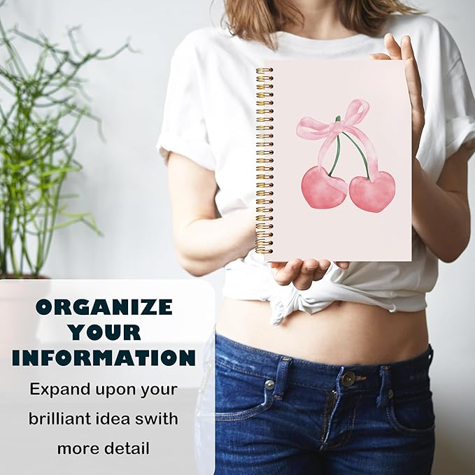 BearCake Preppy Pink Aesthetic Notebook,Cute notebooks for Women,Pink Cherry Dog Notebook gift,Pink Desk Accessories for Women, Hardcover Spiral Notebook 5.5x8.3